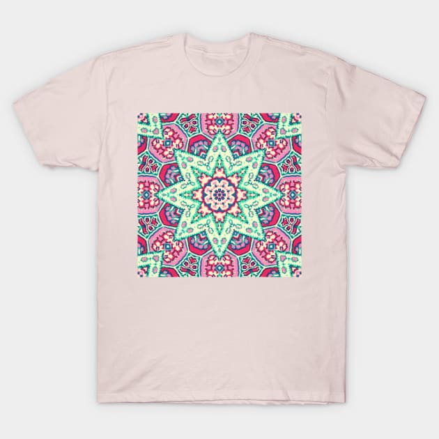 1980s New Age  boho chic pastel mint green pink mandala T-Shirt by Tina